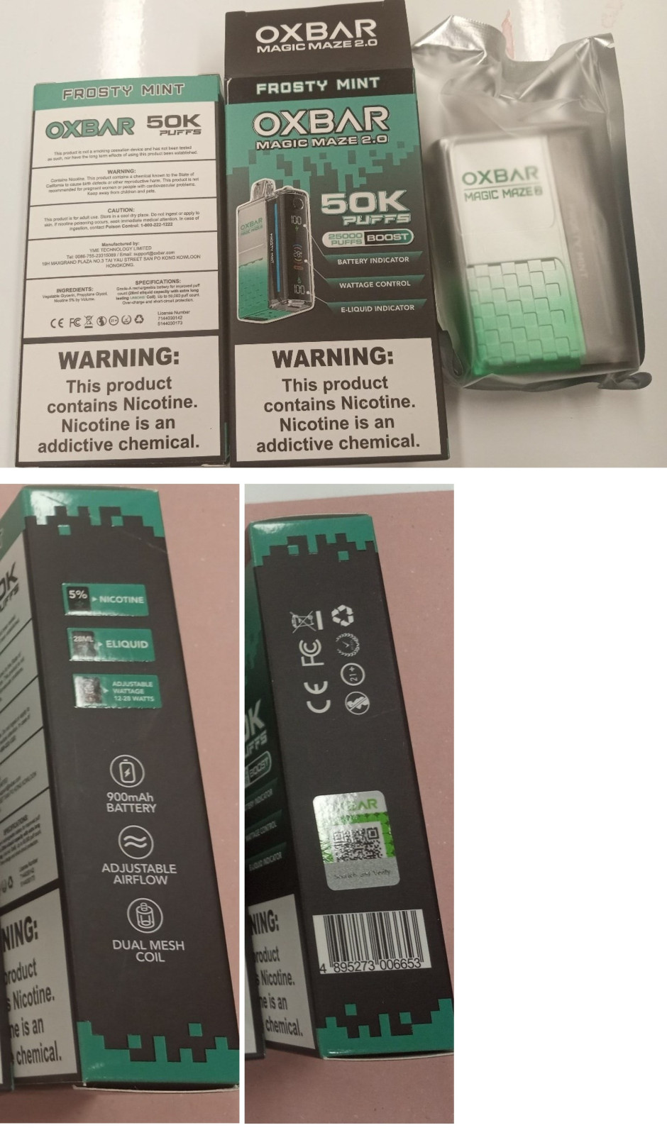 Jednorázová elektronická cigareta zn. OXBAR MAGIC MAZE 2.0, 50K PUFFS (25000 puffs boost), FROSTY MINT: Fotografie