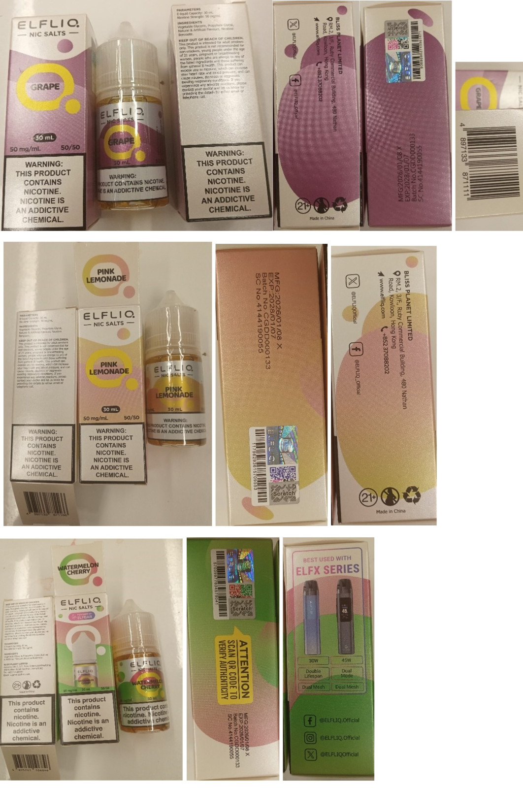 Náhradní náplň do elektronické cigarety ELFLIQ, nic salts, e-liquid: Fotografie