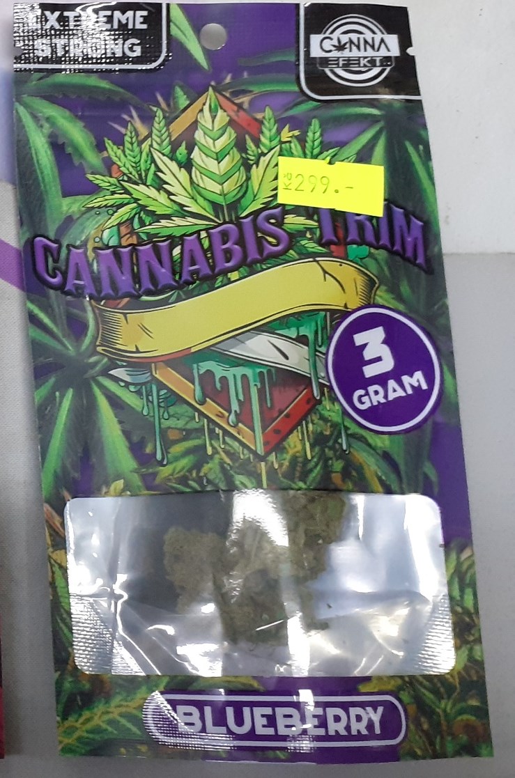 Bylinný výrobek určený ke kouření zn. CANNABIS TRIM, BLUEBERRY, CANNA EFEKT, extreme strong, 3 g: Fotografie č. 1