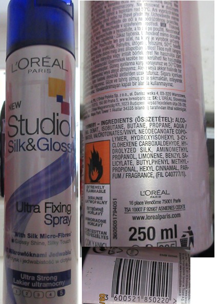 Lak na vlasy L’ORÉAL PARIS, NEW Studio Silk & Gloss, Ultra Fixing Spray, Ultra Strong: Fotografie