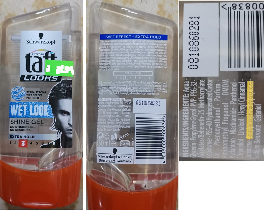 Gel na vlasy Schwarzkopf, taft LOOK, WT LOOK, SHINE GEL, EXTRA HOLD 3: Fotografie